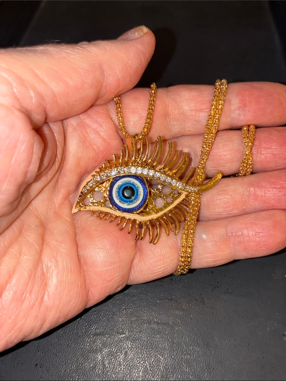 Gold Evil Eye Pendant Necklace with Blue Center